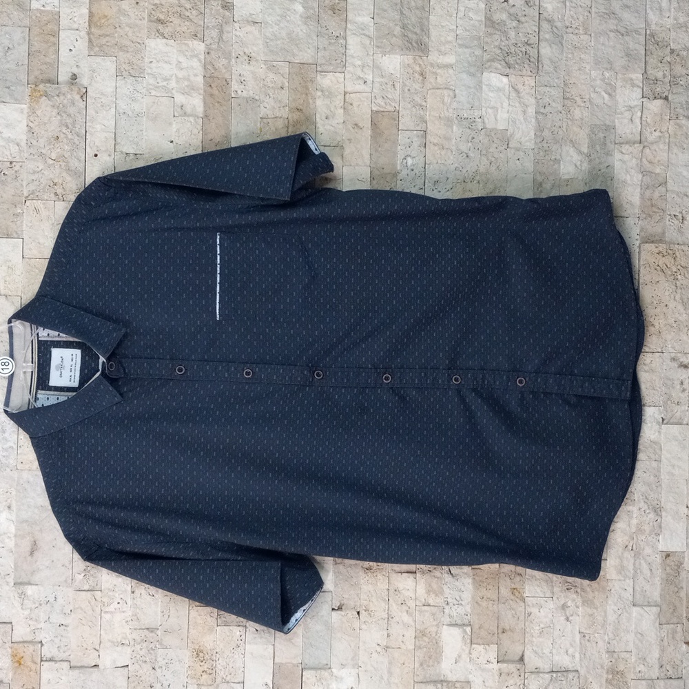 Craft + Flow Navy Blue Short Sleeve Button Up